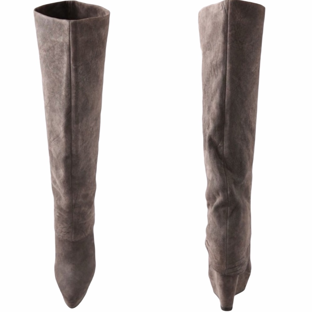 Elizabeth + James ❉ Knee High Platform Tall Boots ❉ Brown Nubuck Leather Suede ❉ - Picture 11 of 15